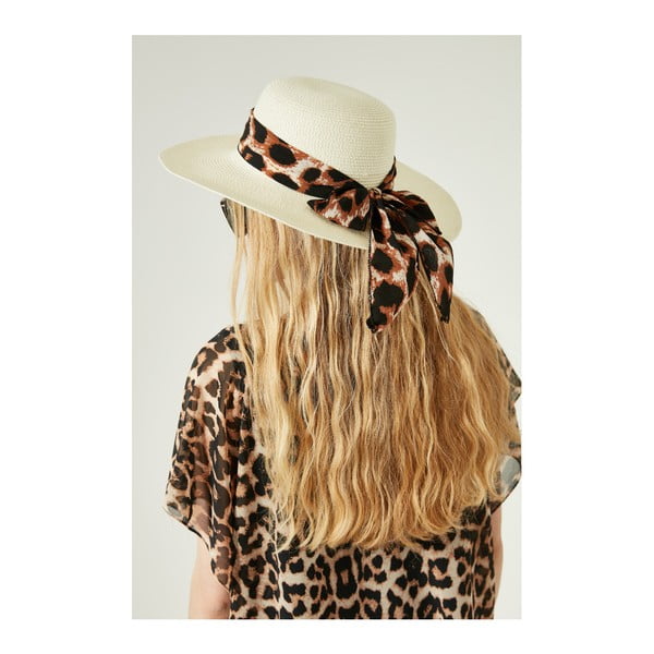 Krémovobiely dámsky slamený klobouk se stuhou Alexander McKensey Leopard
