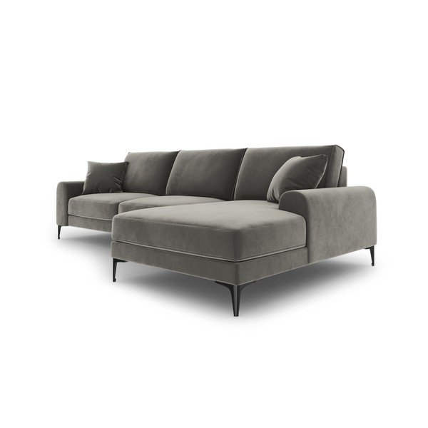 Svetlosivá zamatová rohová pohovka Mazzini Sofas Madara, pravý roh-image-4