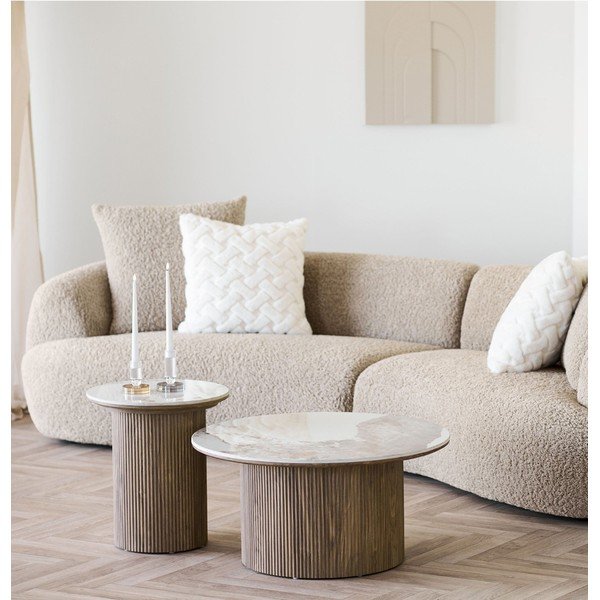 Béžový/v prírodnej farbe okrúhly konferenčný stolík s doskou v dekore mramoru ø 80 cm Athens – House Nordic-image-1