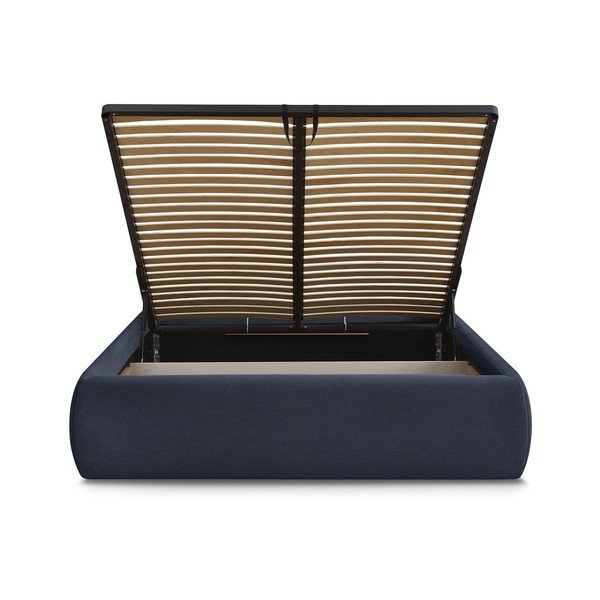 Tmavomodrá čalúnená dvojlôžková posteľ s úložným priestorom/bez čela s roštom 180x200 cm Inera – Bobochic Paris-image-4