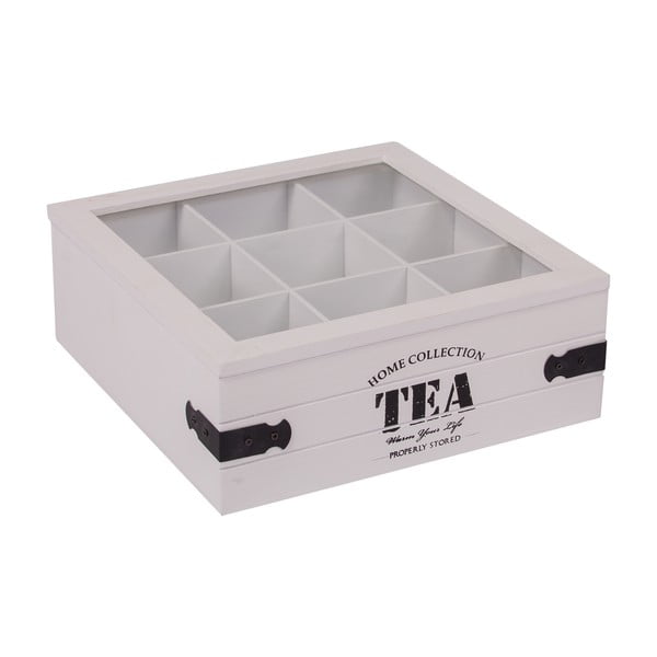 Biela škatuľka na čaj s 9 priehradkami Tea