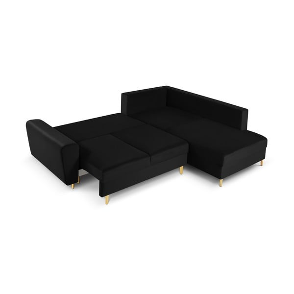 Čierna zamatová rozkladacia/s úložným priestorom rohová pohovka (pravý roh/do L) Kyoto – Cosmopolitan Design-image-2