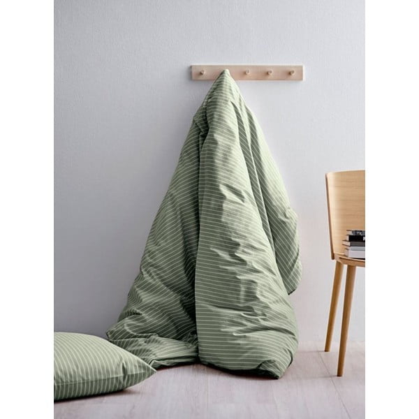 Svetlozelené obliečky na jednolôžko z ranforce bavlny Södahl Stripes, 140 x 200 cm-image-1