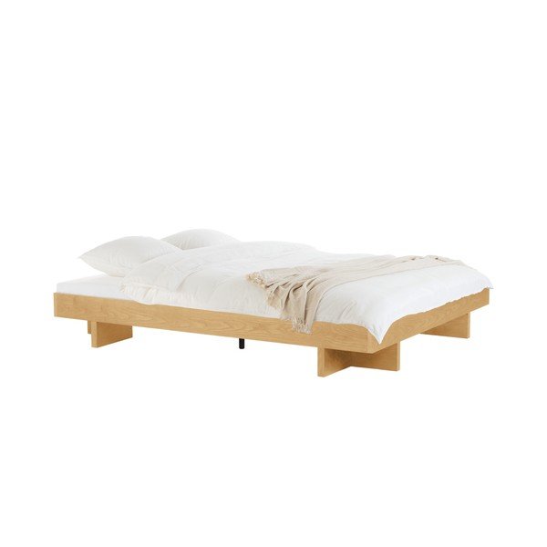 Dvojlôžková posteľ z MDF v dekore duba bez čela s roštom 180x200 cm v prírodnej farbe Kito – noo.ma