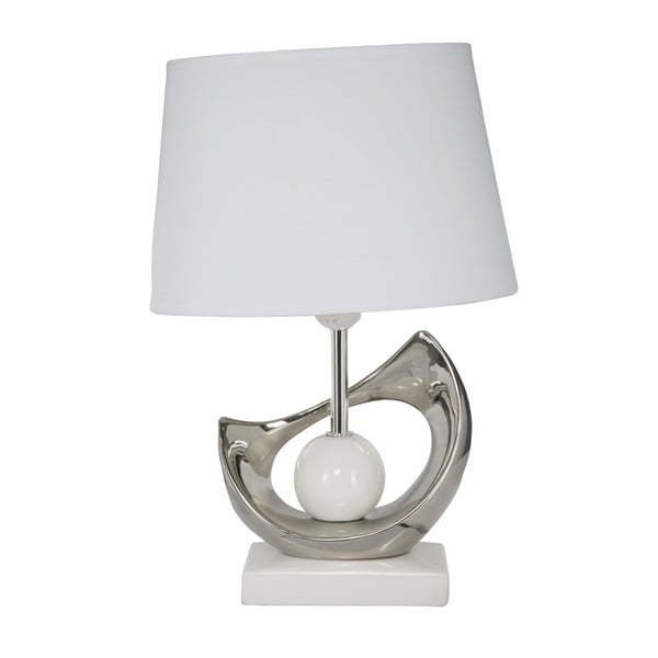 Bielo-strieborná keramická stolová lampa Mauro Ferretti Moon, 26 × 38 cm
