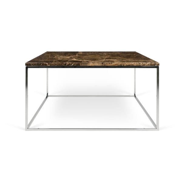 Hnedý mramorový konferenčný stolík s chrómovými nohami TemaHome Gleam, 75 × 75 cm
