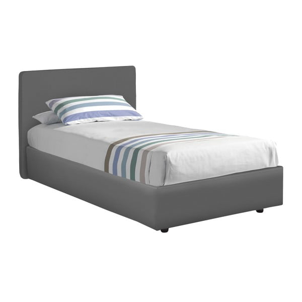 Sivá jednolôžková posteľ s úložným priestorom, matracom a poťahom z koženky 13Casa Ninfea, 80 x 190 cm