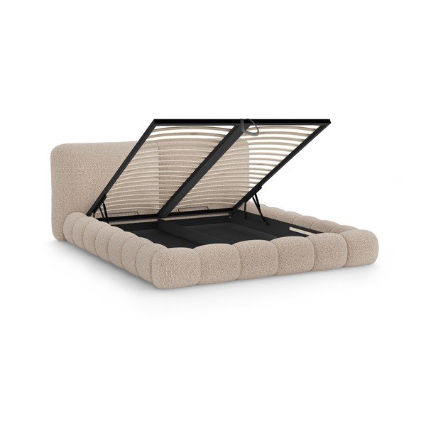 Sivobéžová čalúnená dvojlôžková posteľ s úložným priestorom s roštom 200x200 cm Solange – Micadoni -image-2