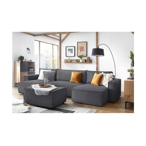 Tmavosivý menčestrový taburet Nihad – Bobochic Paris-image-4