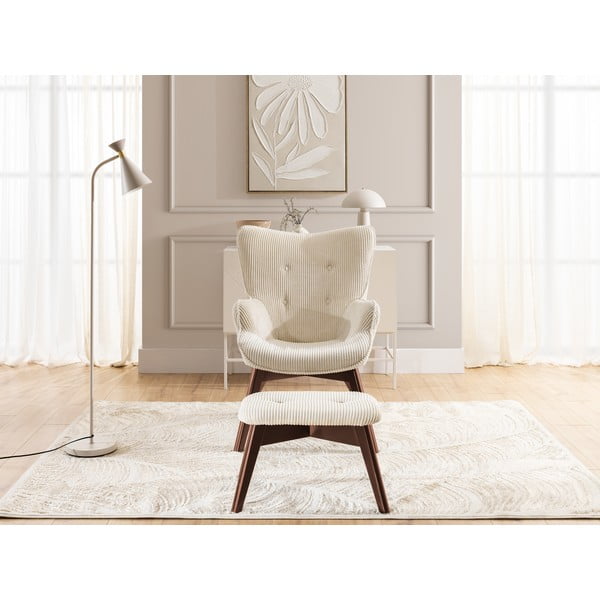 Béžové menčestrové kreslo s podnožkou Niko – Ropez-image-1