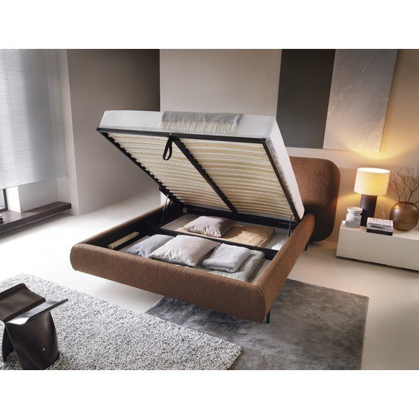 Terakotová čalúnená dvojlôžková posteľ s úložným priestorom s roštom 160x200 cm Pointt – ELTAP-image-2