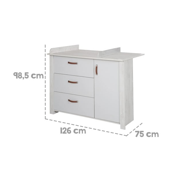 Biela nízka detská komoda s prebaľovacím pultom 126x99 cm Mila – Roba-image-3