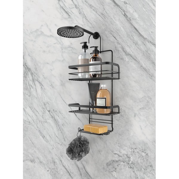 Čierna závesná kúpeľňová polica Metaltex Origin Lava-image-1