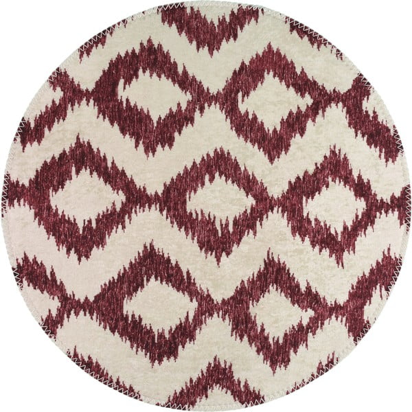Vínovo-biely umývateľný okrúhly koberec ø 80 cm - Vitaus