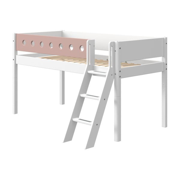 Ružovo-biela detská posteľ s rebríkom Flexa White, výška 120 cm
