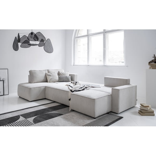 Biela menčestrová rozkladacia rohová pohovka (ľavý roh/do tvaru "U") Brave Dave – Miuform-image-3