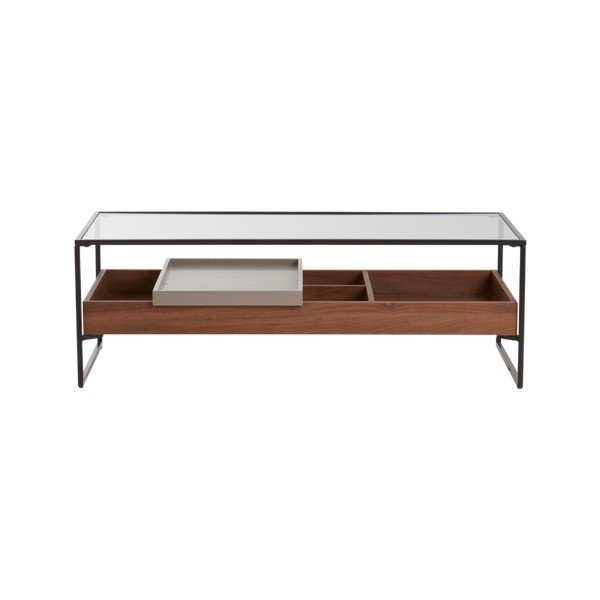 Konferenčný stolík so sklenenou doskou v tmavo prírodnej farbe 60x120 cm Sveg – Jotex-image-4