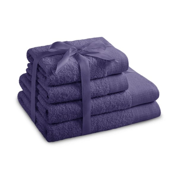Fialové froté bavlnené uteráky a osušky v súprave 4 ks Amari – Restilo