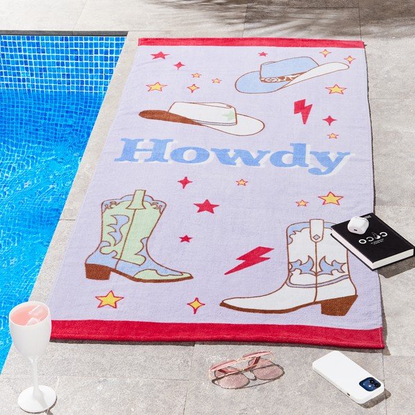 Fialová froté bavlnená plážová osuška 76x160 cm Howdy Cowgirl – Sassy B-image-1