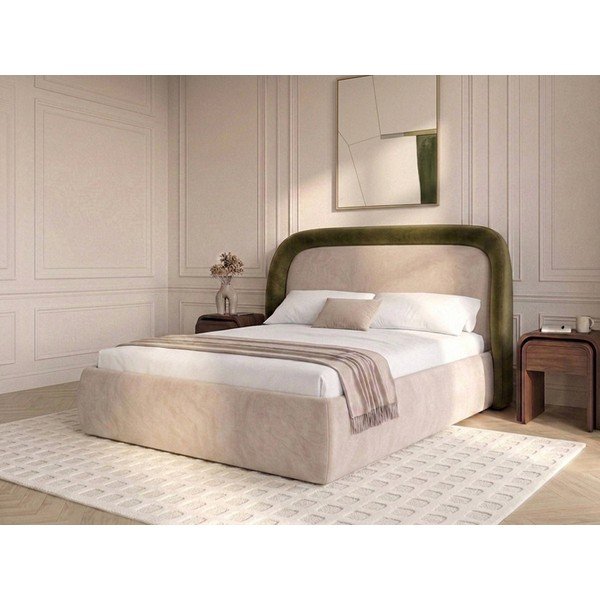 Zelená čalúnená dvojlôžková posteľ s úložným priestorom s roštom 180x200 cm Sam – Bobochic Paris-image-1