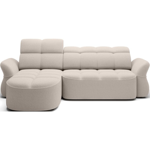 Béžová rozkladacia/s úložným priestorom rohová pohovka z textílie buklé (ľavý roh/s leňoškou) Beneth – ELTAP