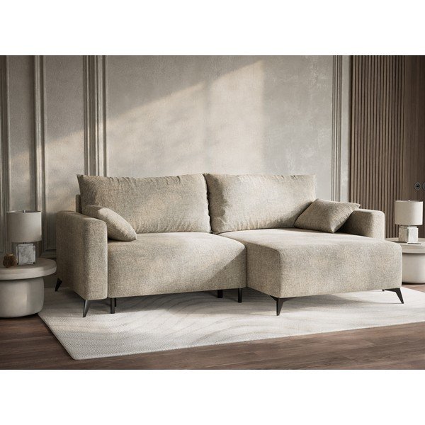 Béžová ženilková rozkladacia/s úložným priestorom rohová pohovka (pravý roh/s leňoškou) Leon – Maison de Rêve-image-4