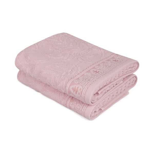 Sada 2 ružových bavlnených uterákov na ruky Catherine, 50 × 90 cm