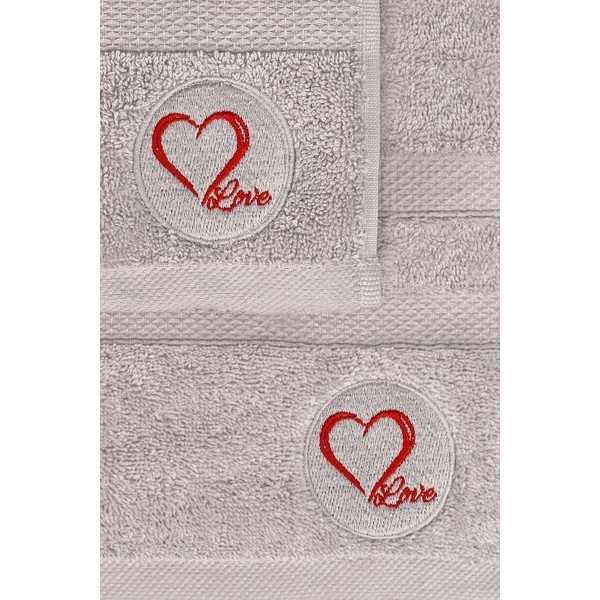 Sivé froté bavlnené uteráky a osušky v súprave 2 ks Love – Foutastic-image-2