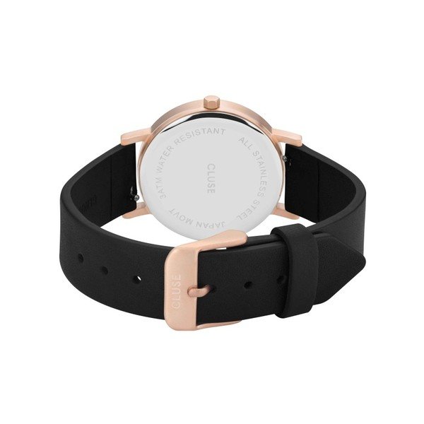 Dámske čierne hodinky s koženým remienkom a mramorovým ciferníkom Cluse La Roche Petite Rose-image-2