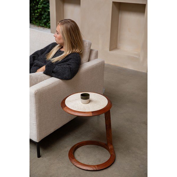 Okrúhly odkladací stolík s doskou z kameňa 41x45 cm Doppio – Zuiver-image-1