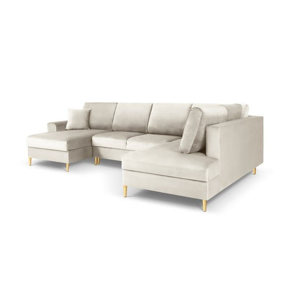 Béžová zamatová rozkladacia/s úložným priestorom rohová pohovka (pravý roh/do "U") Kyoto – Cosmopolitan Design-image-3
