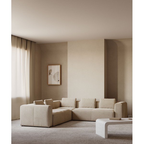 Béžová ženilková rohová pohovka Blok – Kave Home-image-1