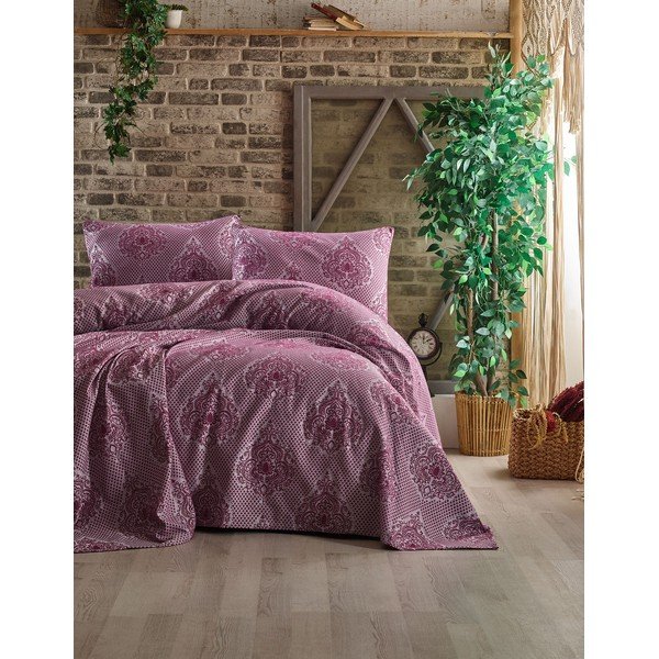 Set prehozu a 2 obliečok na vankúše EnLora Home Hittite Claret Red, 240 x 220 cm