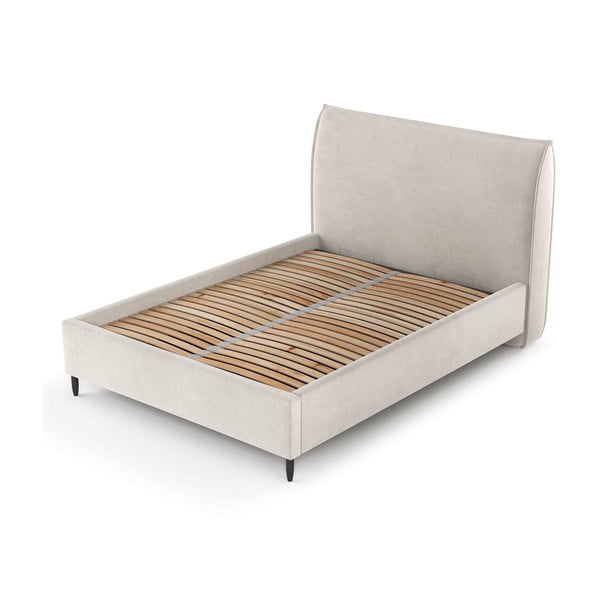 Krémová čalúnená dvojlôžková posteľ s úložným priestorom s roštom 180x200 cm Shell – Maison de Rêve-image-2