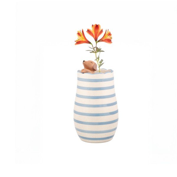 Biela váza z dolomitu (výška  18,5 cm) Peeking Sausage Dog – Sass & Belle-image-3