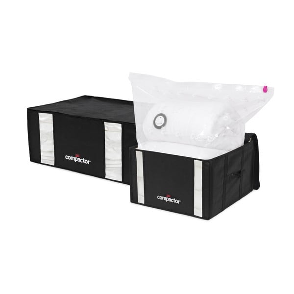 Vákuové vystužené látkové úložné boxy na oblečenie v súprave 2 ks 50x65x27 cm Black Edition – Compactor