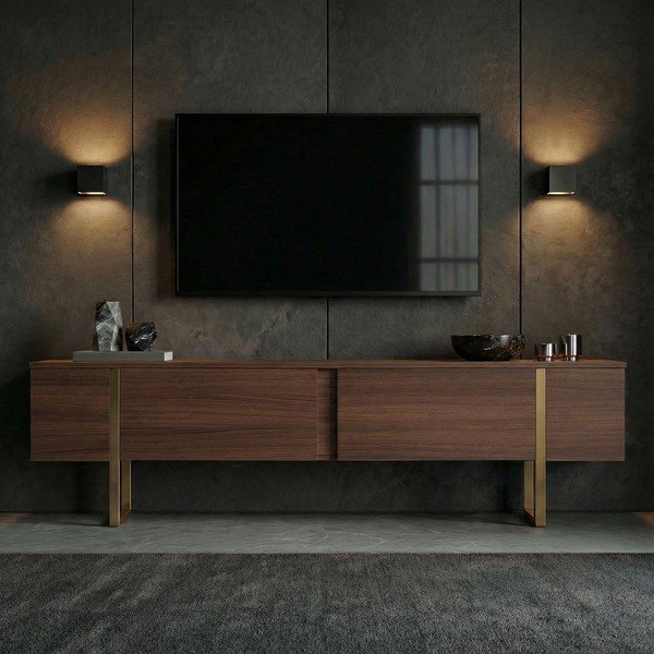 TV stolík v dekore orecha v tmavo prírodnej farbe 180x50x30 cm Onera – Kalune Design-image-2