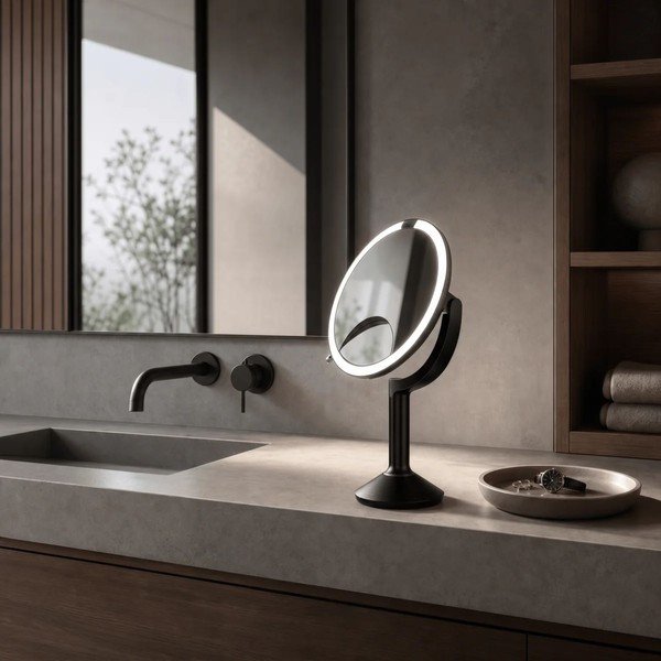Kozmetické zrkadlo s osvetlením/zväčšovacie (zväčšenie 5x/zväčšenie 10x) ø 20 cm Trio – simplehuman-image-3
