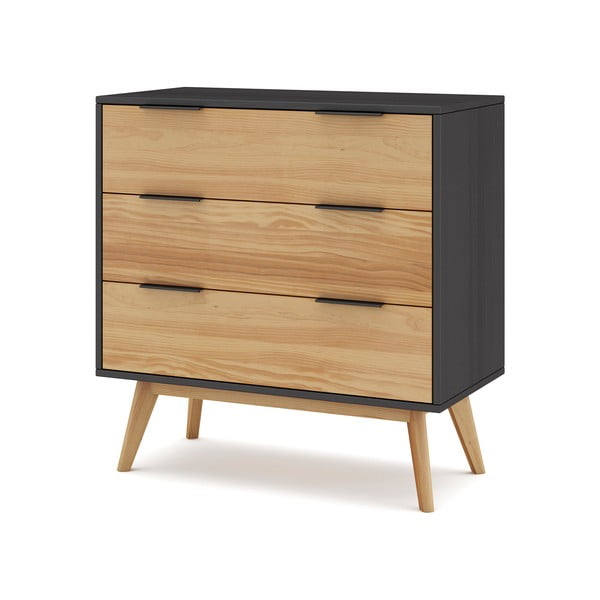 Čierna/prírodná vysoká komoda z borovicového dreva 80x83 cm Lavis – Marckeric-image-2