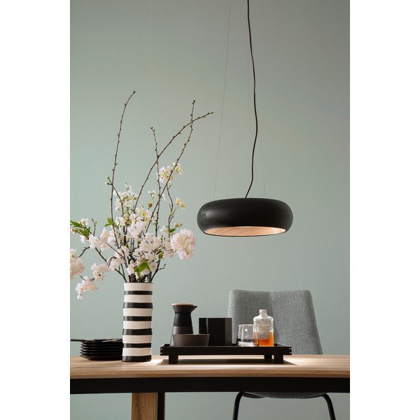 Čierne LED stmievateľné závesné svietidlo s kovovým tienidlom ø 40 cm Wood – Fischer & Honsel-image-2