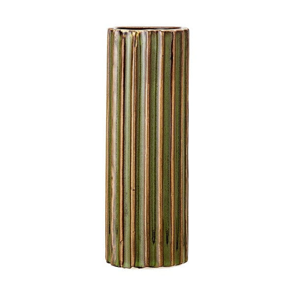Zelená váza z kameniny Bloomingville Stripes, výška 15 cm