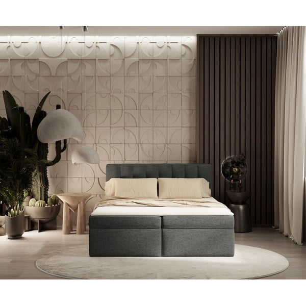 Tmavosivá boxspring posteľ s úložným priestorom 160x200 cm Novento – Maison de Rêve-image-3