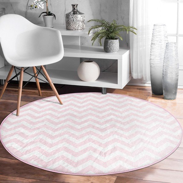 Svetloružový prateľný okrúhly koberec vhodný pre robotické vysávače ø 120 cm Comfort – Mila Home-image-3
