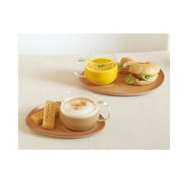 Žltý hrnček s dreveným tanierikom  Kinto Fika-image-1