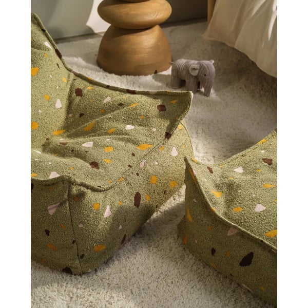 Zelený detský sedací vak z textílie buklé/ženilkový Terrazzo Square – Wigiwama-image-3