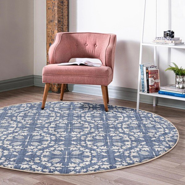 Modrý prateľný okrúhly koberec vhodný pre robotické vysávače ø 120 cm Comfort – Mila Home-image-3