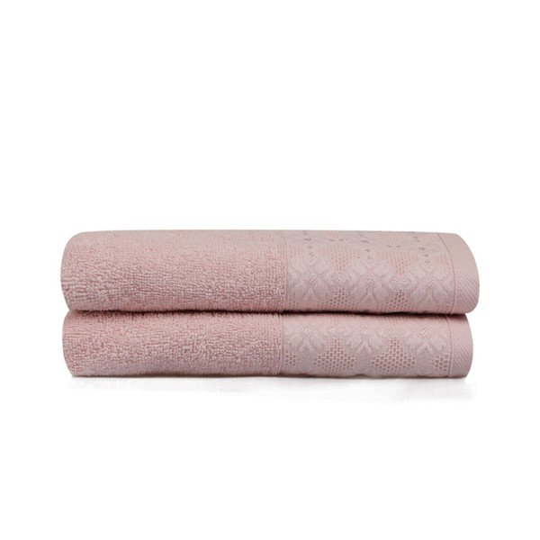 Sada 2 ružových bavlnených uterákov v odtieni dusty rose Provence, 90 × 50 cm-image-1