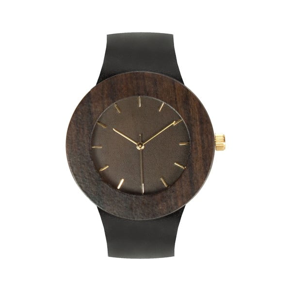 Drevené hodinky s hodinovými čiarkami Analog Watch Co. Leather & Blackwood