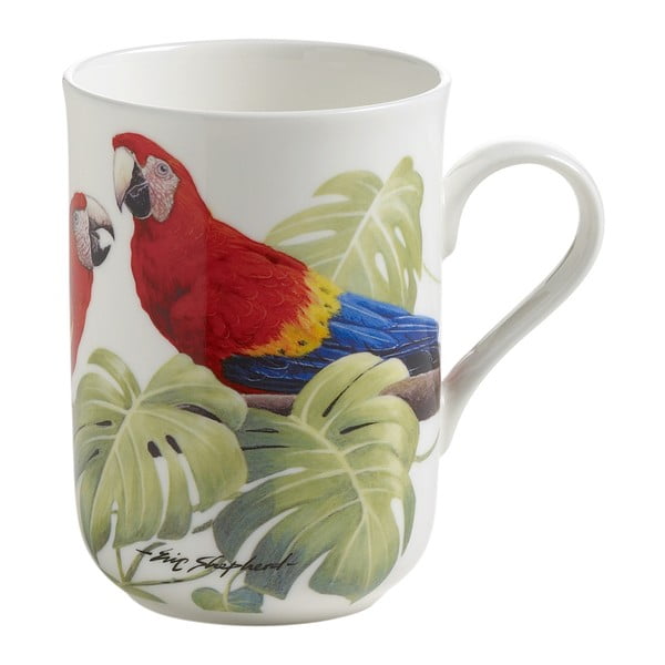 Hrnček z kostného porcelánu Maxwell & Williams Birds Scarlet Macaws, 350 ml
