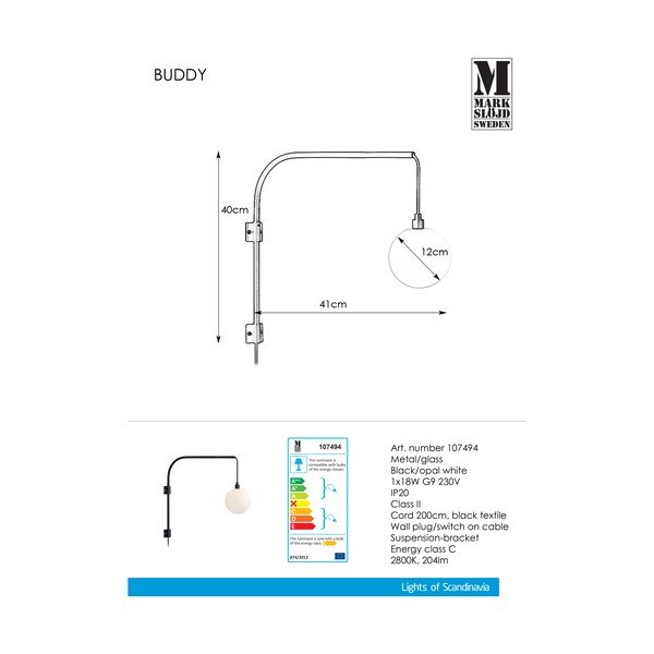 Čierna nástenná lampa Markslöjd Buddy-image-2